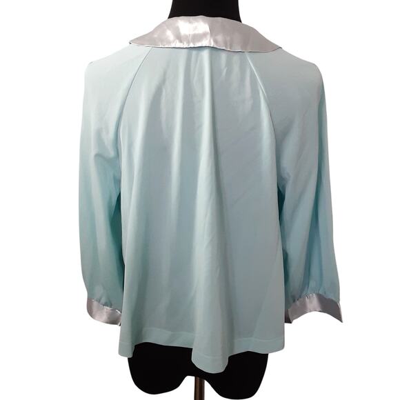 Vintage 50s/60s Nylon Bed Coat Blue Chiffon Bed Jacket Blue Peignoir Set Smocked - Picture 3 of 12